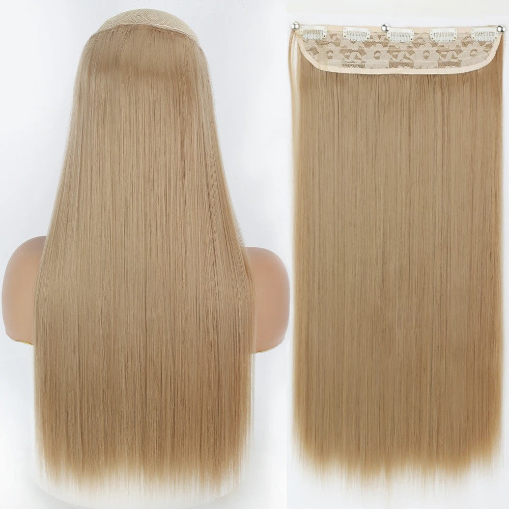 Extensão de Cabelo Liso Comprido de Fibra Sintética Resistente ao Calor com 5 Clipes 22"32" Preto Castanho Loiro
