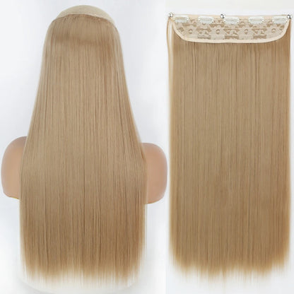 Extensão de Cabelo Liso Comprido de Fibra Sintética Resistente ao Calor com 5 Clipes 22"32" Preto Castanho Loiro