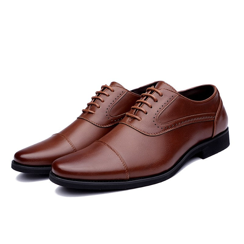 European Style Brown Leather Shoes Man Platform Pointed Toe Men's Dress Shoes Large Size 38-48 Quality Elegant Shoes For Men
