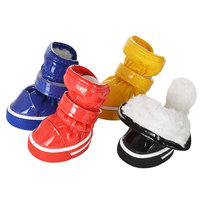 4 unidades/conjunto de sapatos de inverno para cães, botas de neve quentes com forro de lã, sapatos à prova d'água para filhotes de gato, acessórios para cães chihuahua e yorkie