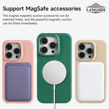 para Capa Magsafe para iPhone 17 15 16 Pro Max Air 17Pro Couro de Vaca Natural Lichia Protetor Magnético Capa Traseira de Luxo para Celular