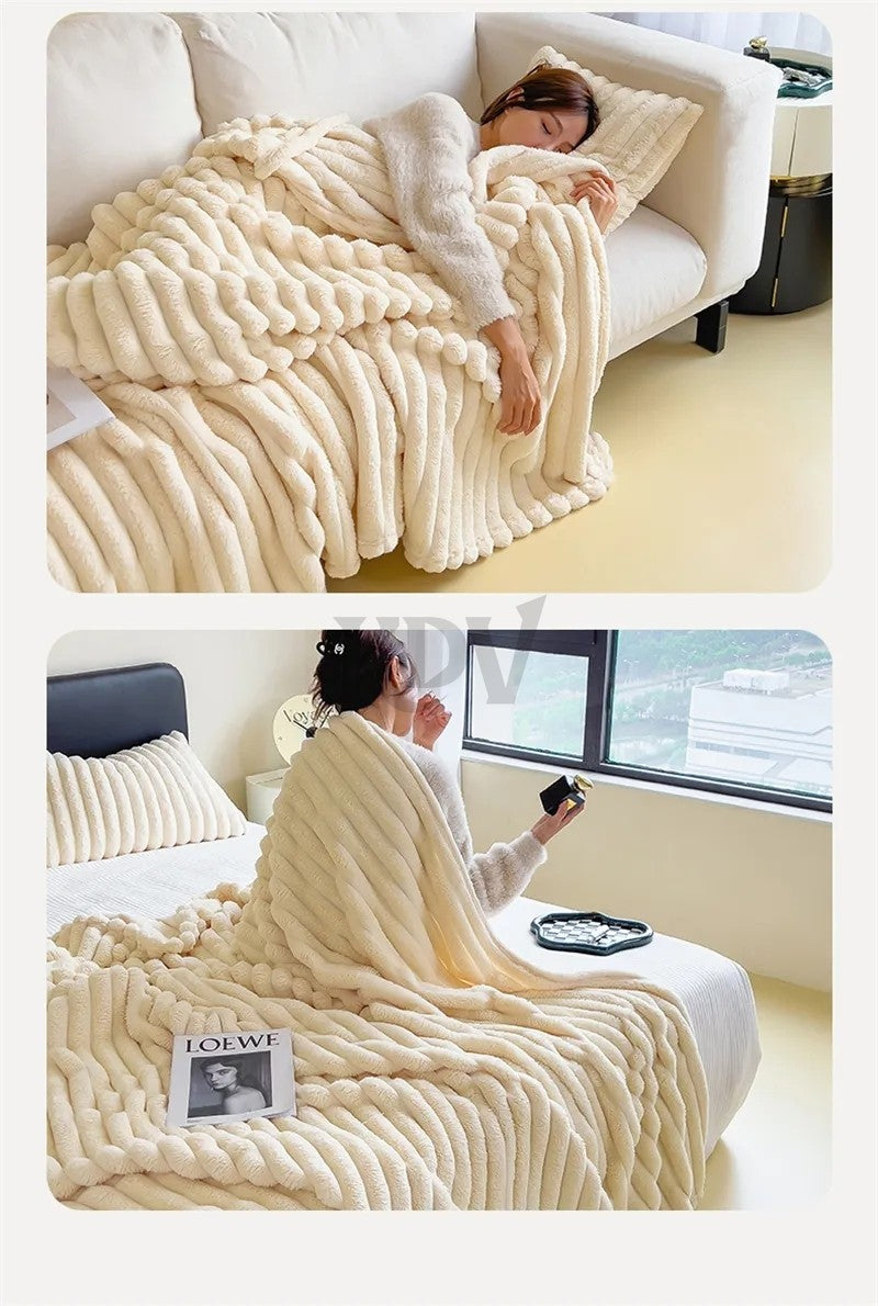Luxury Soft Faux Rabbit Fur Throw Blanket Fluffy Warm Solid Color Plush Blanket for Sofa Bed Single Double Spring Autumn Plaid