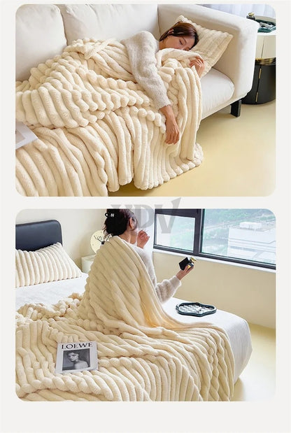 Luxury Soft Faux Rabbit Fur Throw Blanket Fluffy Warm Solid Color Plush Blanket for Sofa Bed Single Double Spring Autumn Plaid