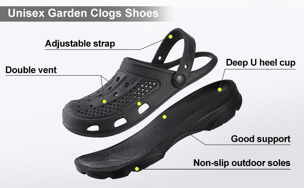 LItfun Adjustable Garden Clogs Breathable Cozy Home Shoes Men Clogs Sandals Arch Support Sandals For Men Classic Clogs Slippers