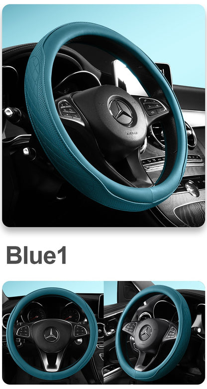 Motocovers Car  Anti-Slip Leather Steering wheel Cover Universal car Steering Wheel Protective Cover Fashion Style 38cm Type O D