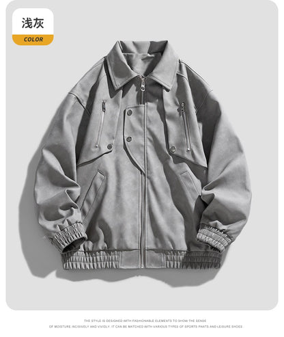 Fashion Trend Korean Slim Fit Casual Men's Leather Jacket Motorcycle Jacket New Spring and Autumn Men's Slim PU Leather Jacket