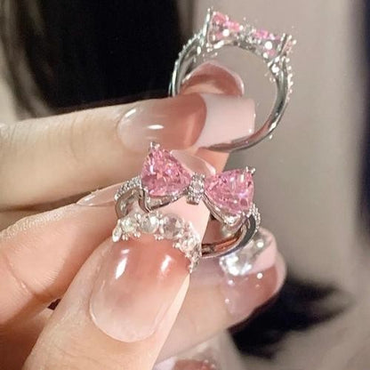 Colares de Pingente de Laço de Cristal Rosa Fada da Moda Y2K Meninas Doce Strass Coração Clavícula Cadeia Mulheres Jóias Presentes