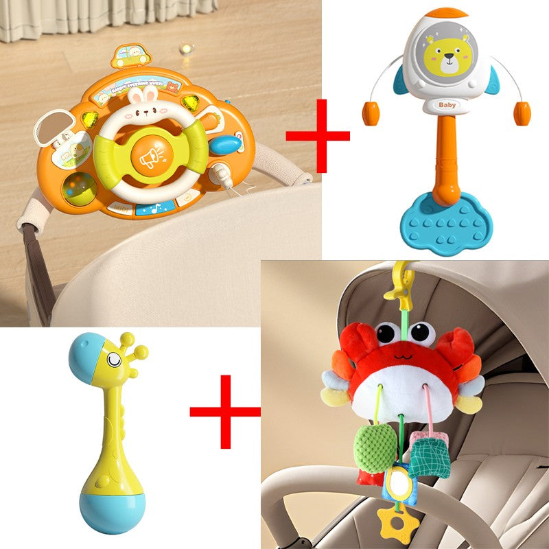 Brinquedo de volante para bebê, educação infantil, brinquedos de direção simulados, luz e música, educativos para bebês, reboque de berço, brinquedos suspensos