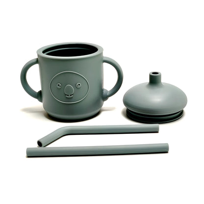 Silicone Learning Mug With Straw Children's Drop Resistant High Temperature Training Cup With Lid Baby Silicone Mug