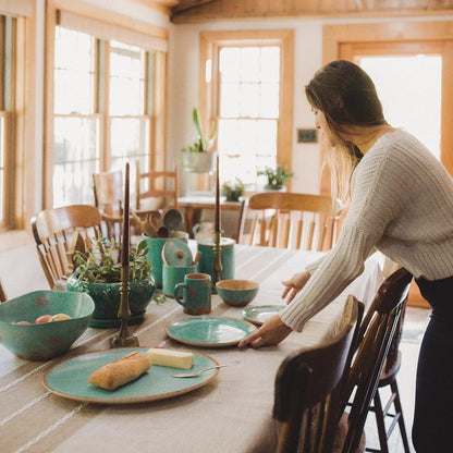 Patina Turquoise 16 Piece Ceramic Southwestern Rustic Cabin Dinnerware Set with Plates, Bowls and Mugs