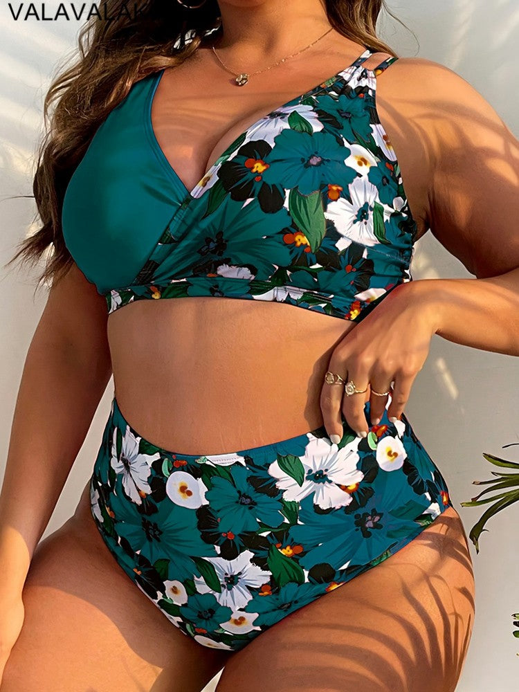 2025 Patchwork 2 Piece Plus Size Bikini Set Women Large Big Swimsuit High Waist Lady Swimwear Beach Chubby Curvy Bathing Suit