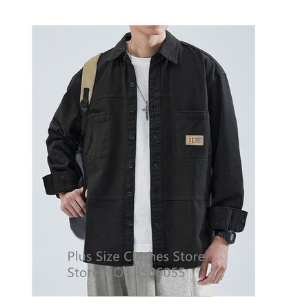 Loose Casual Boys Shirts Outdoor Long Sleeve Army Green Cotton 7XL 8XL 9XL 10XL 150KG Plus Size Cargo Blouses Black Men Clothes