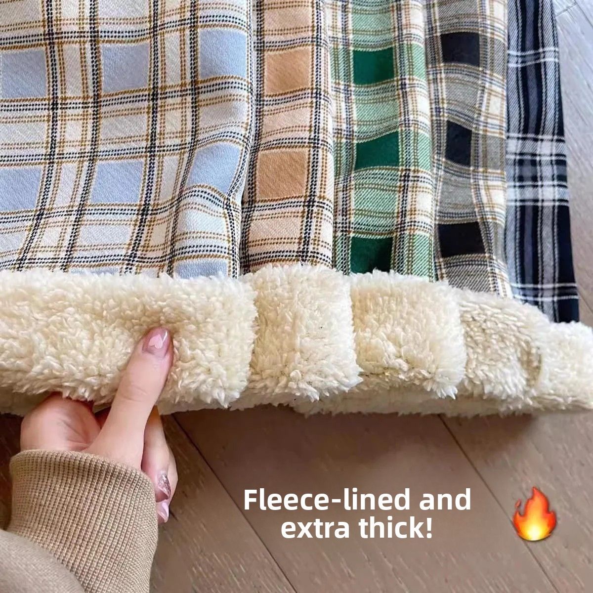 Lamb Velvet Fleece Lined Plaid Wide Leg Pants High Waist Straight Cut Winter New Casual Trousers for Women Korean Style