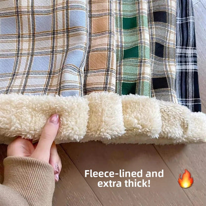 Lamb Velvet Fleece Lined Plaid Wide Leg Pants High Waist Straight Cut Winter New Casual Trousers for Women Korean Style