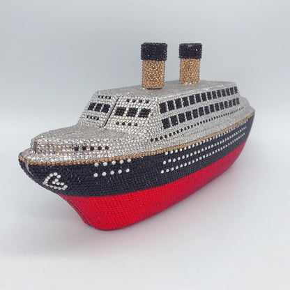 New Boat Crystals Clutch Purse RED Blue Women Gems Evening Clutch Bag Wedding Bridal Minaudiere Rhinestones Handbags and Purses
