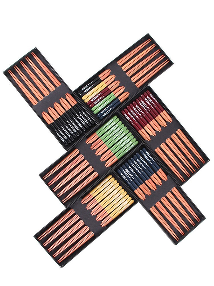 5 Pares Hashis de Madeira Hashis Longos Japoneses Antiderrapantes Conjunto de Talheres Hashis Multicoloridos Caixa de Presente