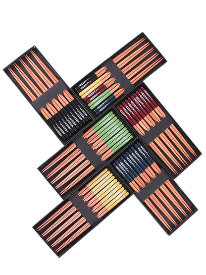 5 Pares Hashis de Madeira Hashis Longos Japoneses Antiderrapantes Conjunto de Talheres Hashis Multicoloridos Caixa de Presente