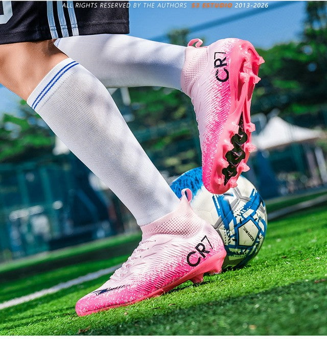 Men Soccer Shoes Football Boots Ultra-light Non-slip Long Spikes Outdoor Professional Cleats Grass Sports Shoes Match Sneakers