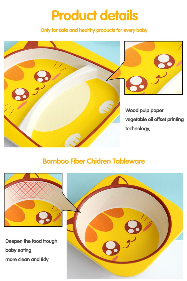 Baby Natural Bamboo Fiber Tableware Bowl Baby Feeding Plate Children Cute Cartoon Bowl Set