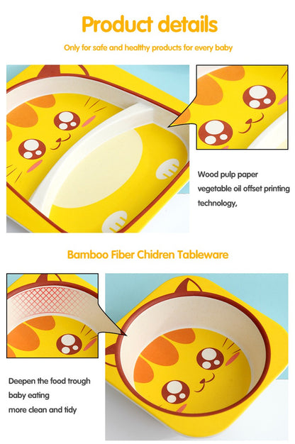 Baby Natural Bamboo Fiber Tableware Bowl Baby Feeding Plate Children Cute Cartoon Bowl Set