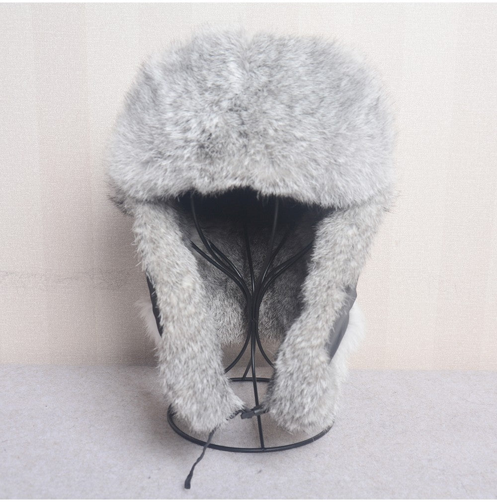 New Russia Winter Real fur Hat Men Outdoor Windproof Super Warm Real Rabbit Fur Bomber Hats Natural Soft Natural Rabbit Fur Caps
