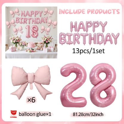 Pink Bow Birthday Balloon Happy Birthday Letter Balloon Used for Wedding, Valentine's Day, Birthday, Proposal Decoration Decor