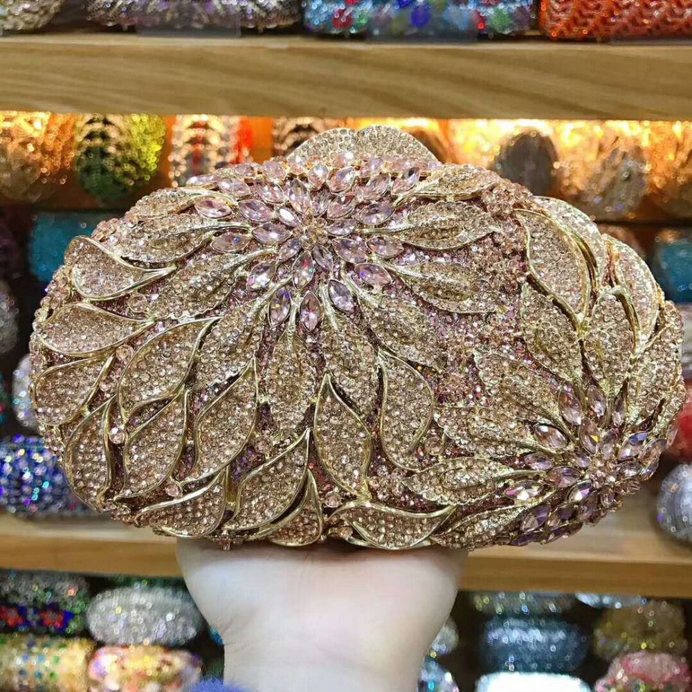 XIYUAN women red/pink/blue/gold/silver Hollow Out Flower Birthday party Crystal Evening bag Clutch purse Minaudiere Handbags