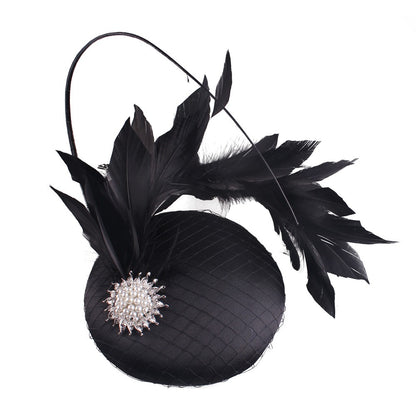 Lindo Fascinador de Cabelo de Cetim Magenta Festa Noturna Formal Chapéu para Senhoras de Igreja Chapéu de Casamento Nupcial com Penas