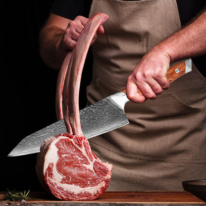 Conjunto de Facas de Cozinha Profissionais em Aço Damasco 1-8 Peças Faca Chef, Santoku, Cutelo, Pão, Desossar e Utilitárias - Afiadas como Navalha