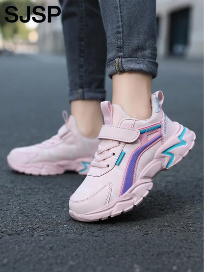 Children's Casual Pink Girls' Leather Shoes, Fashionable Lightweight Running Shoes for Teenagers Aged 7-15, Student Kids' Sports Shoes for Girls