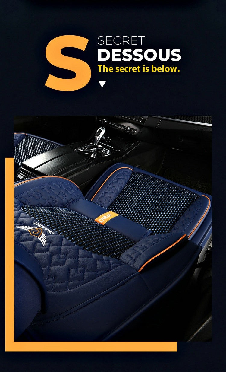 Capa de banco de carro de 5 lugares, nova capa de couro napa de seda gelada com apoio lombar fixo, universal para quatro estações, adequada para a maioria dos carros
