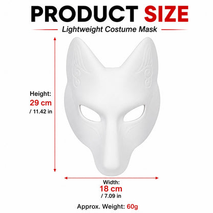 DIY White Fox Mask Paintable Kitsune Cosplay Half Face Mask, Blank Anime Fox Mask for Halloween Party Masquerade Stage Prop