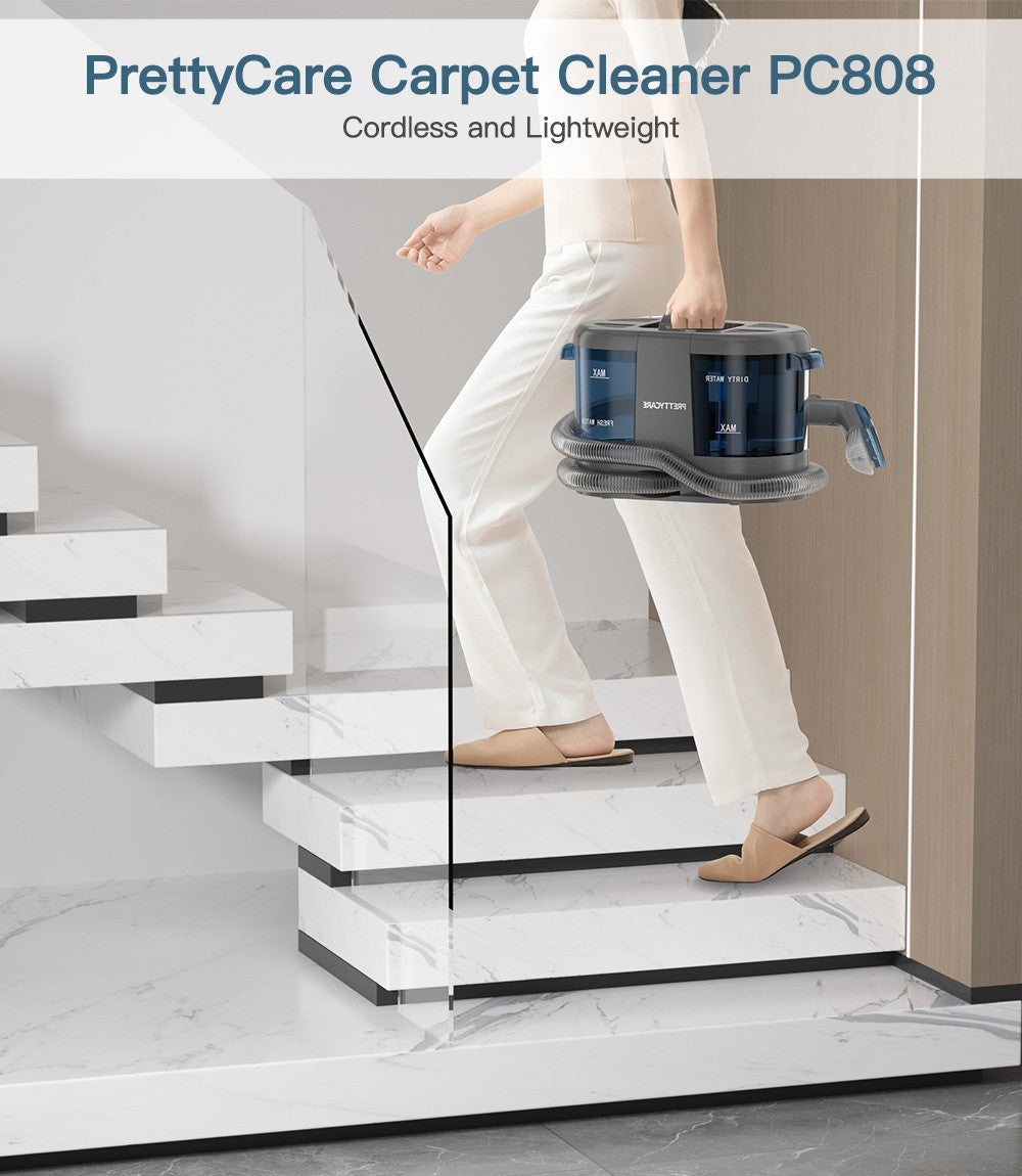 PrettyCare PC808 Cordless Carpet&Spot Vacuum Cleaner 1.4m Hose 30minutes Fabric Vacuum Cleaner with Wet Sprayer For Sofa Car
