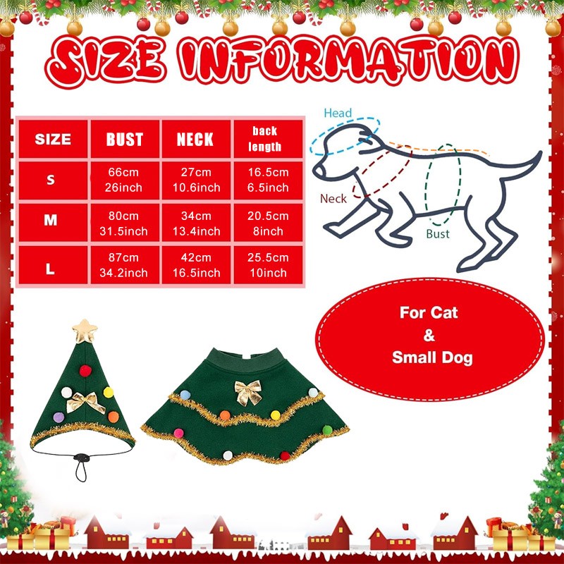 Capa de Natal para gatos e cachorros com chapéu, estrelas e pompons, adequada para cães de pequeno e médio porte durante o Natal