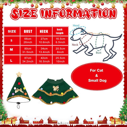 Capa de Natal para gatos e cachorros com chapéu, estrelas e pompons, adequada para cães de pequeno e médio porte durante o Natal