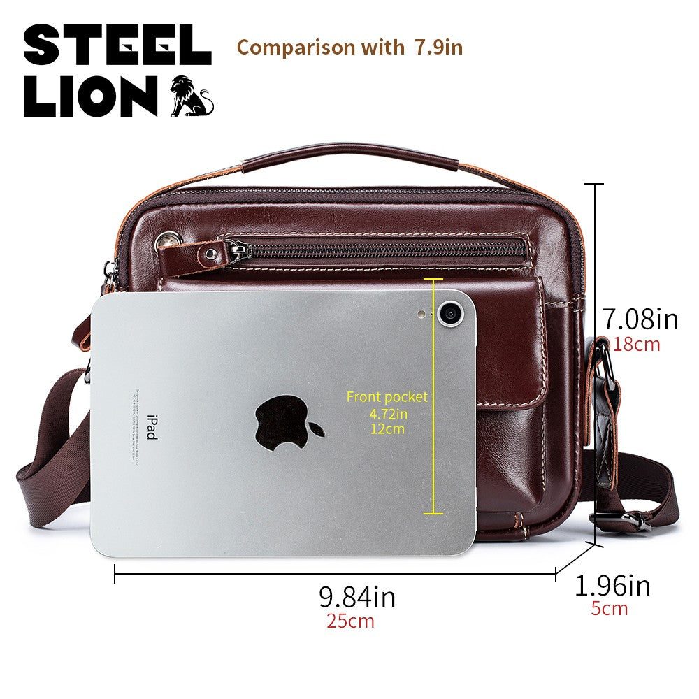 STEEL LION top layer cowhide men's single shoulder diagonal cross bag casual sports horizontal mobile phone bag genuine leather