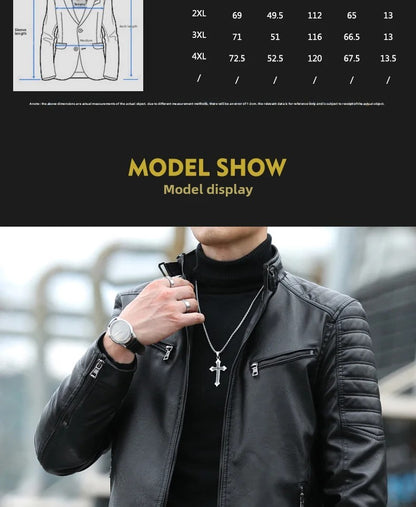 Men's Fleece Lined Biker Jacket Stand Collar Casual Versatile Spring Autumn Leather Coat for Students Fashionable Outerwear