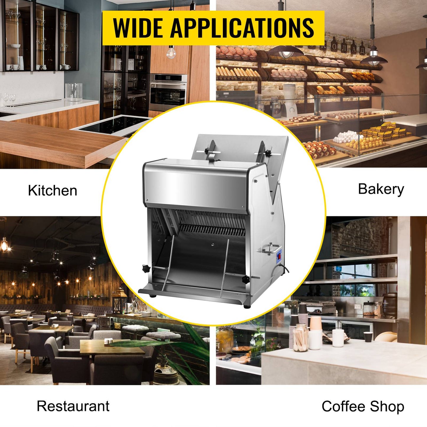 Fatiador de Pão Comercial SucceBuy Aço Inoxidável Lâminas de 12 mm Máquina de Corte de Pão Elétrica Aparelho de Cozinha Processador de Torradas