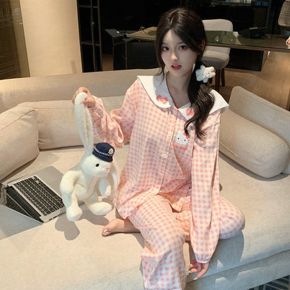 2pcs Sanrio Plus Size Pajamas Hello Kitty Kawaii Cartoon Women's Sleepwear Pajamas Sets Bow Cute Autumn Winter New Pajamas Set