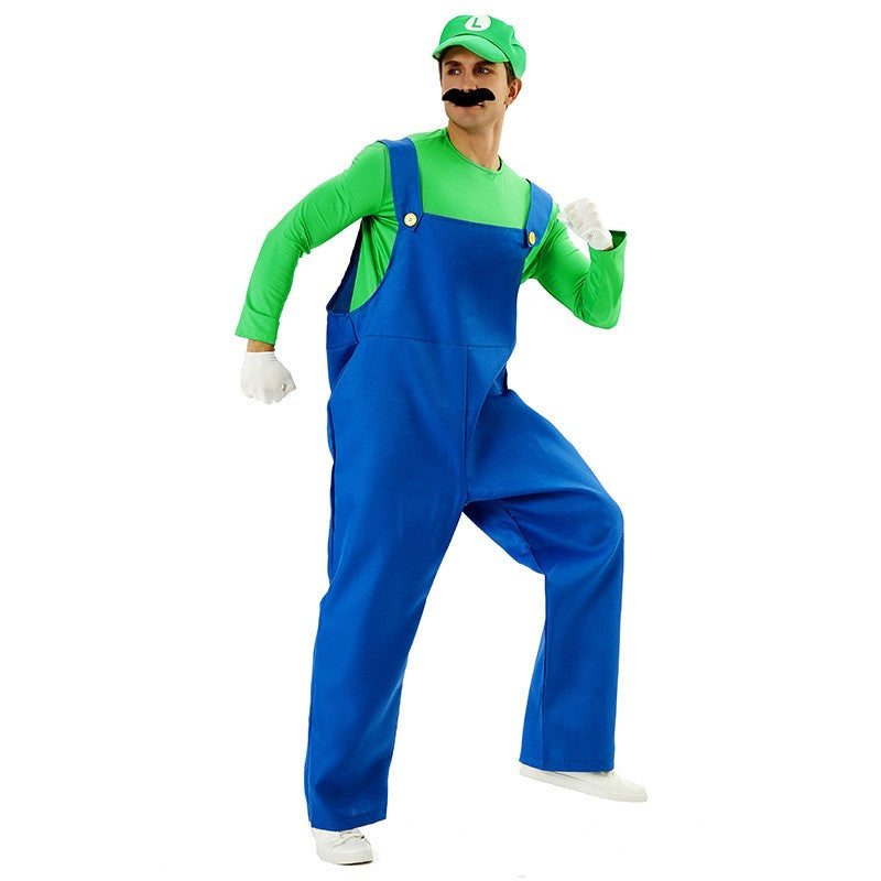 Game Super Luigi Brothers Uniform Funny Anime Adult Men Woman Halloween Carnival Performances Costume with Hat Mustache Gloves