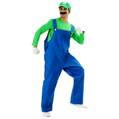 Game Super Luigi Brothers Uniform Funny Anime Adult Men Woman Halloween Carnival Performances Costume with Hat Mustache Gloves