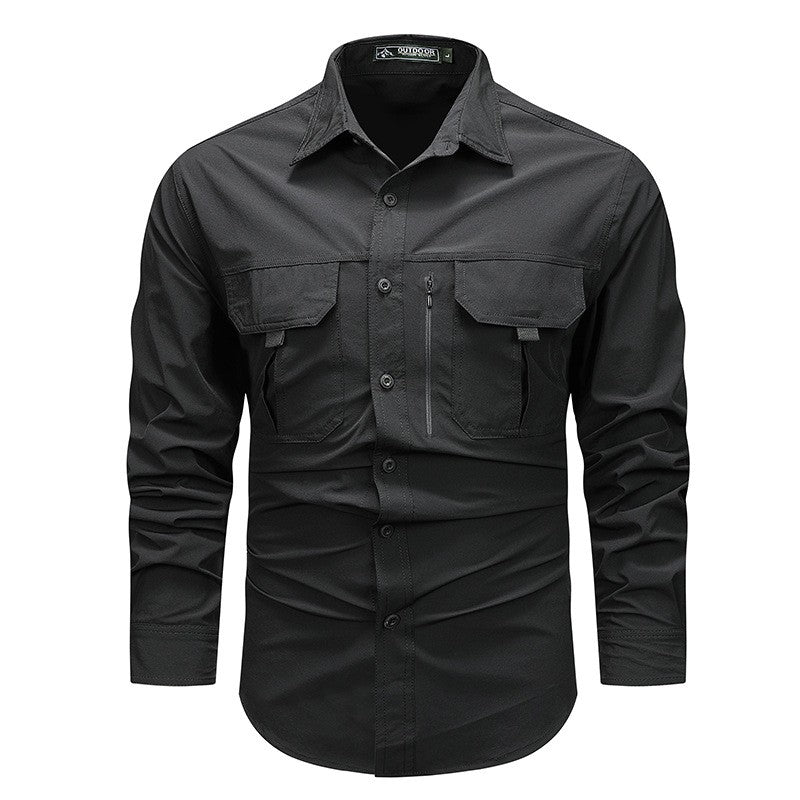 Spring Autumn Men's Shirts Tactical Work Long Sleeve Shirt Tops Outdoor Casual Multi-pocket Camp Hike Cargo Long-sleeved Shirts