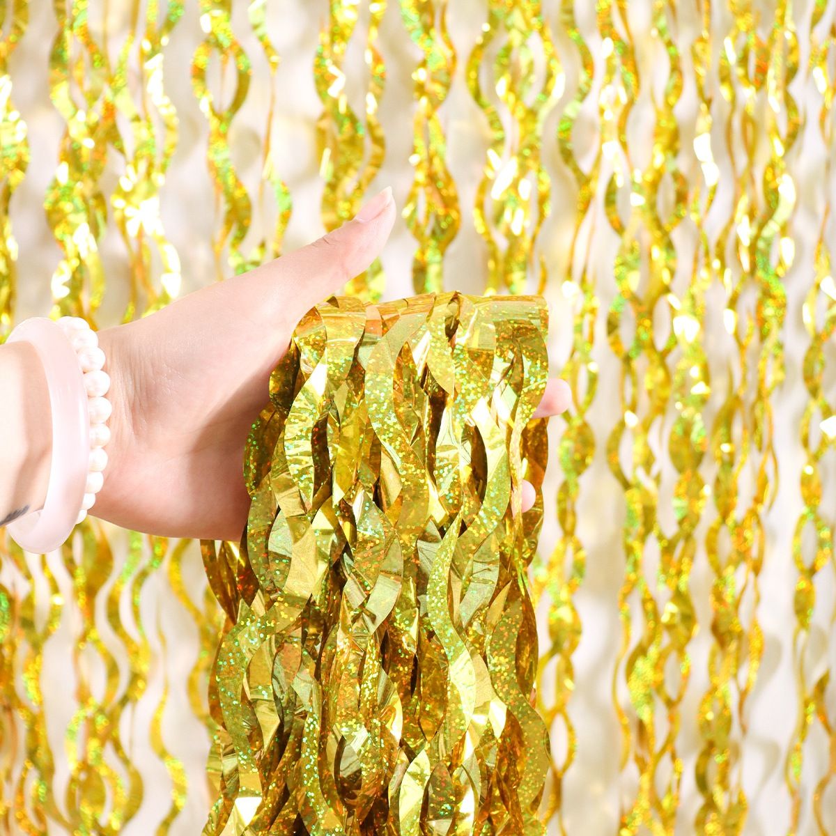 1x2m Wave Pattern Foil Curtain Decor Balloon Rain Tinsel Fringe Streamer Background for Birthday Party Wedding Decoration
