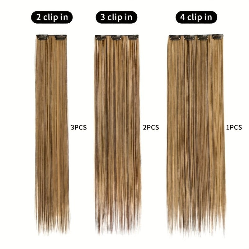 Extensões de Cabelo Sintéticas Lisas Longas com 16 Grampos para Mulheres e Meninas Acessórios para Cabelo