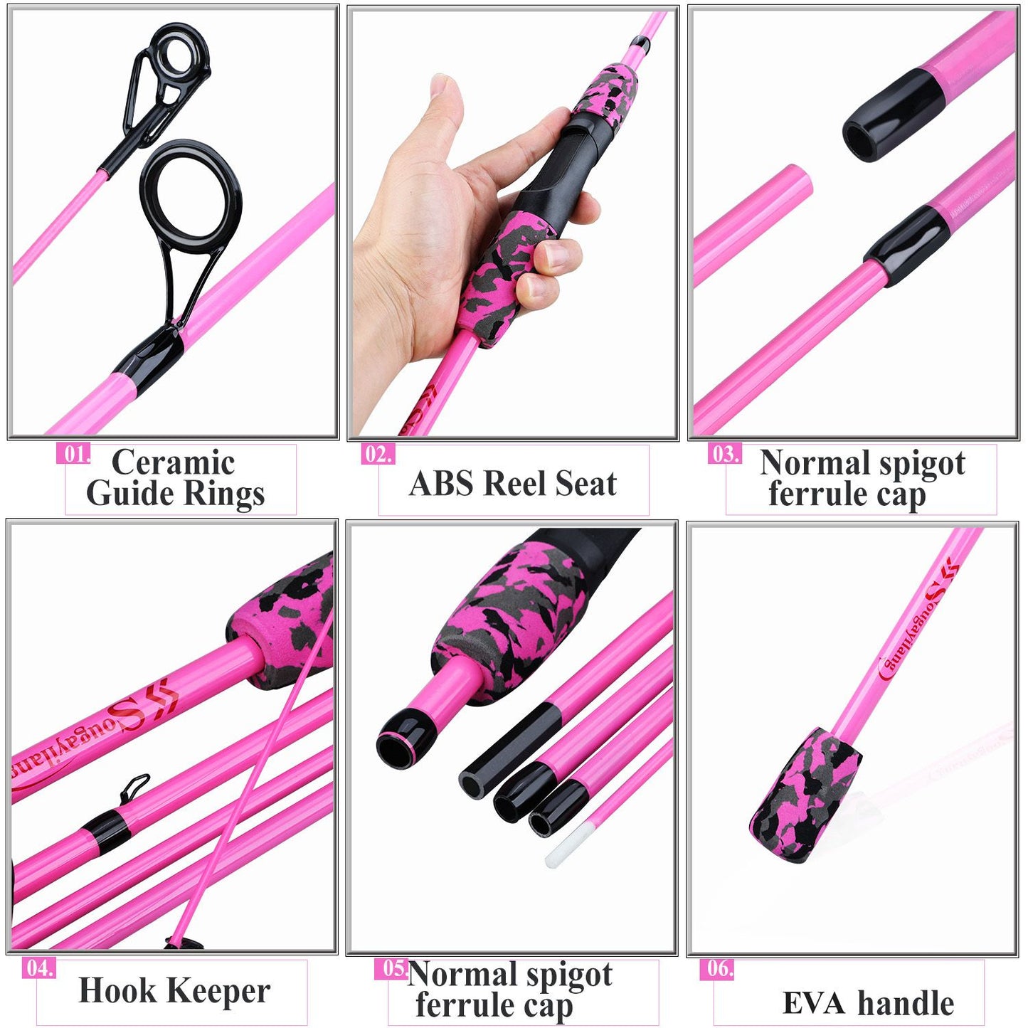 Sougayilang 5 Section Spinning Casting Rods 1.7m Ultralight Weight Carbon Fiber Fishing Rod for Travel Freshwater Fishing Pesca