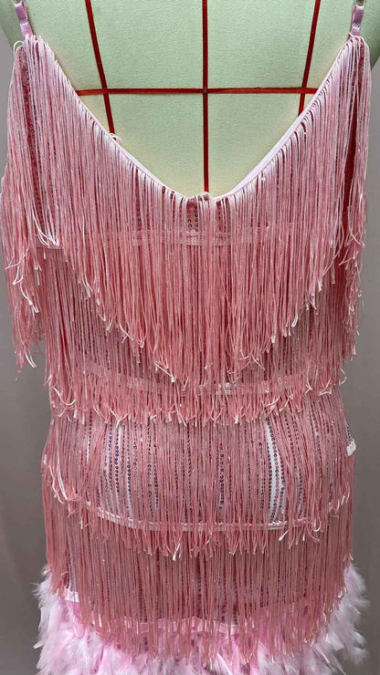 2024 Summer New Fashionable Framed Sequins Feather Patchwork Dress Colorful Amazon Direct Sales Women's Sleeveless Dress