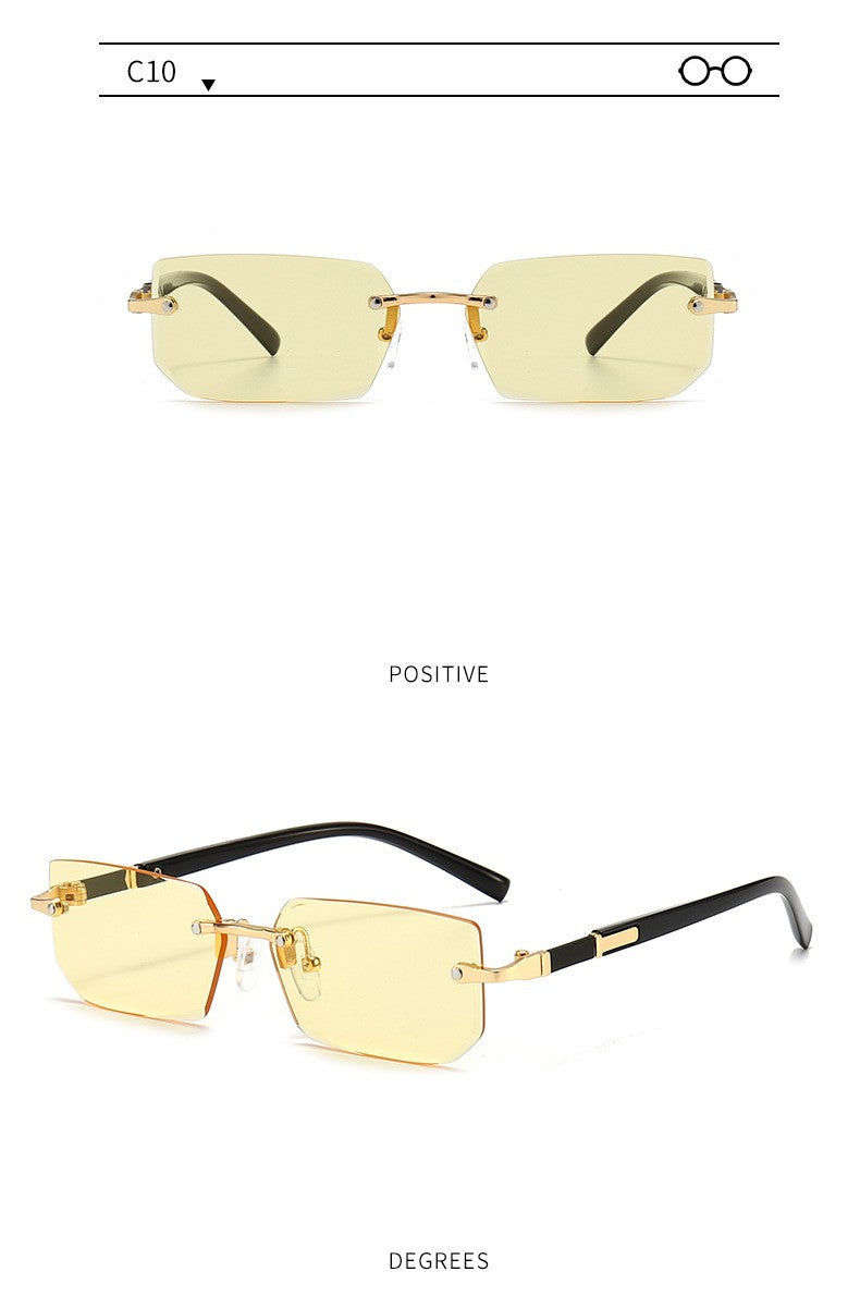 Óculos de Sol Retangulares sem Aro Modernos Populares Femininos Masculinos Óculos de Sol Pequenos Quadrados Para Mulheres Homens Viagem de Verão Oculos