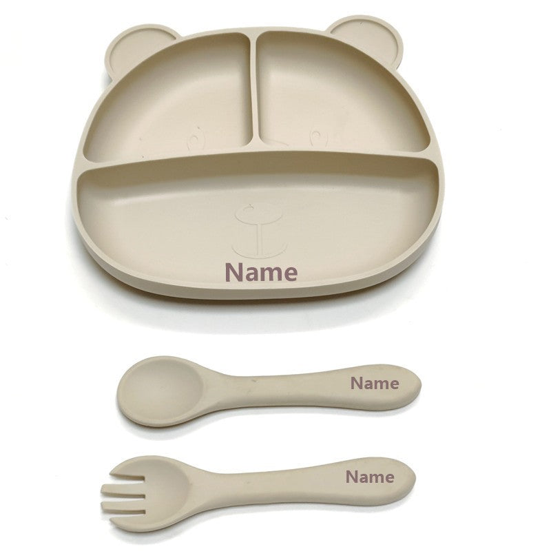 Free Name Printing Baby Fork-Spoon Combo Silicone Plate Children's Tableware Soft Fork-Spoon for Baby Food