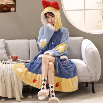 Branca de Neve Princesa Coral Veludo Camisola Feminina Pijama Fofo Desenho Animado Com Capuz Engrossado Outono Inverno Roupão de Banho Roupa de Casa