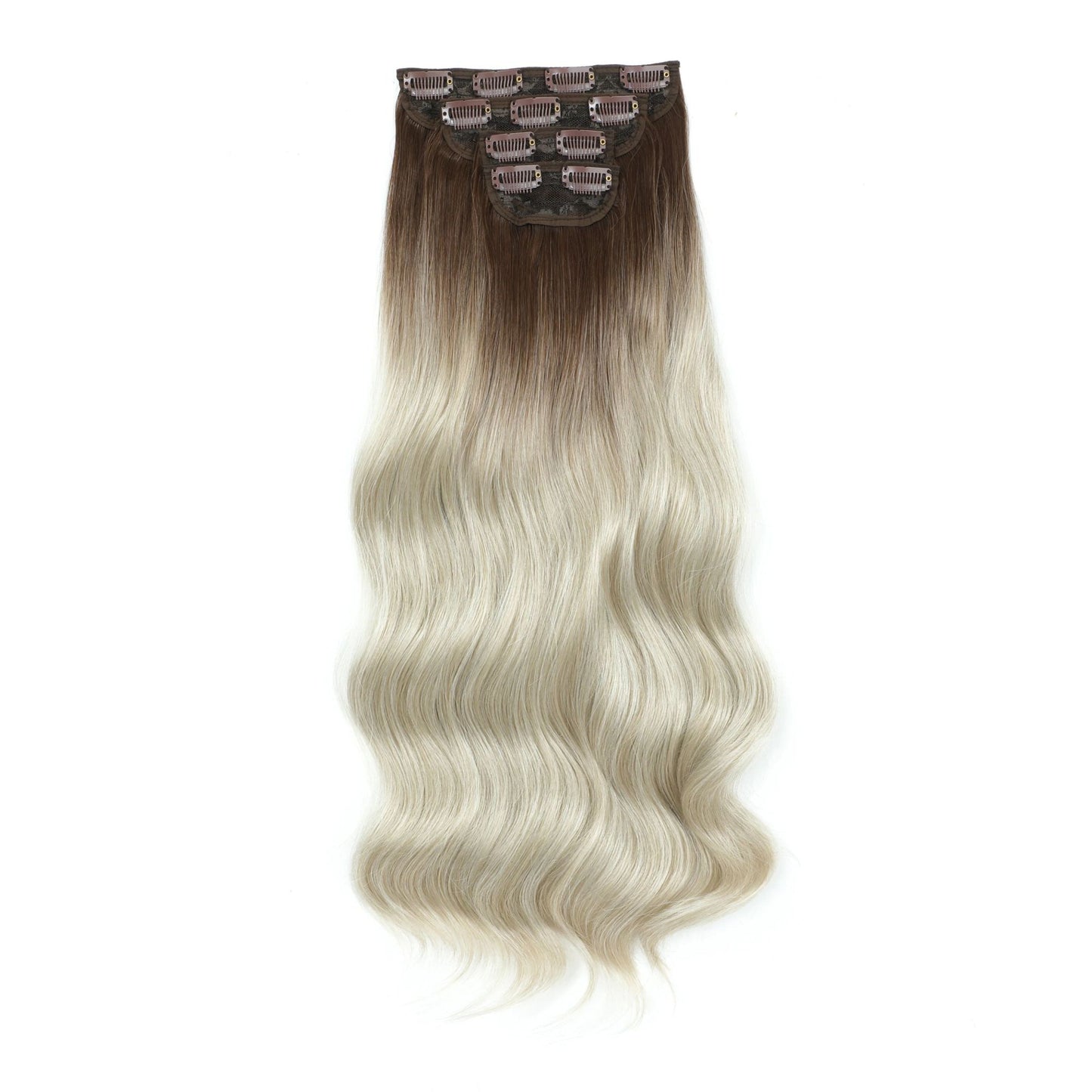 Apliques de cabelo sintéticos ondulados loiros 27/613 de 61 cm (24 polegadas) com presilhas brancas, 4 peças/lote, 220g, fibra resistente ao calor